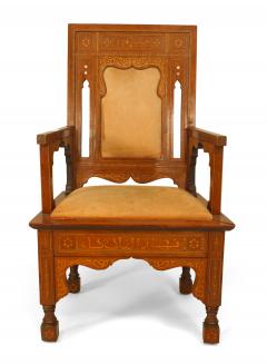 Pair of Moorish Walnut and Suede Arm Chairs - 1402079