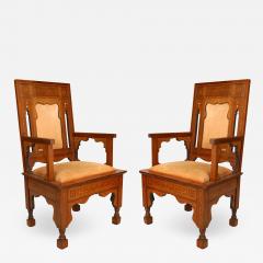 Pair of Moorish Walnut and Suede Arm Chairs - 1407670