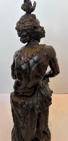Pair of Moreau French Victorian bronze seated nubian figures with feathers in ha - 4628514