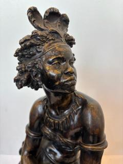 Pair of Moreau French Victorian bronze seated nubian figures with feathers in ha - 4628520