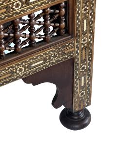 Pair of Moroccan Carved and Inlaid Square Leather Upholstered Stools - 4476345