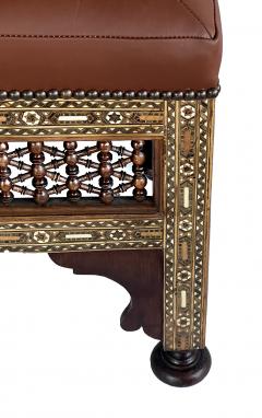 Pair of Moroccan Carved and Inlaid Square Leather Upholstered Stools - 4476346