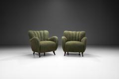 Pair of Moss Green Upholstered Armchairs Europe 20th century - 3931780