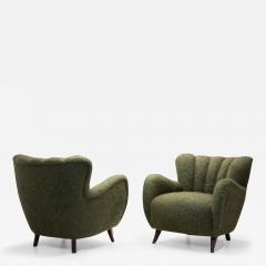 Pair of Moss Green Upholstered Armchairs Europe 20th century - 3939966