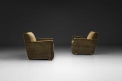 Pair of Moss Green Upholstered Club Chairs Europe First half of the 20th C - 4593171