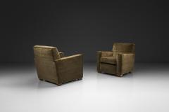 Pair of Moss Green Upholstered Club Chairs Europe First half of the 20th C - 4593173