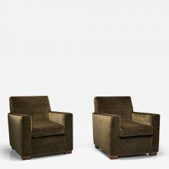 Pair of Moss Green Upholstered Club Chairs Europe First half of the 20th C - 4603274