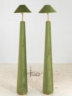 Pair of Moss Green Velvet Floor Lamps French Late 20th C  - 4576756