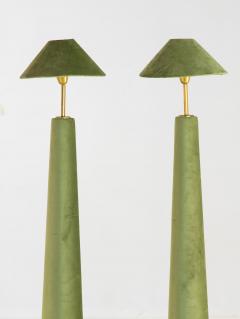 Pair of Moss Green Velvet Floor Lamps French Late 20th C  - 4576757
