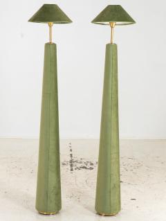 Pair of Moss Green Velvet Floor Lamps French Late 20th C  - 4576762