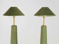 Pair of Moss Green Velvet Floor Lamps French Late 20th C  - 4576765