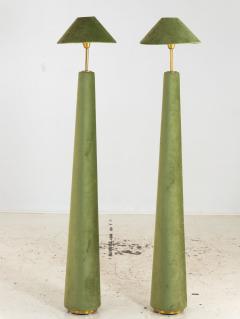 Pair of Moss Green Velvet Floor Lamps French Late 20th C  - 4578683