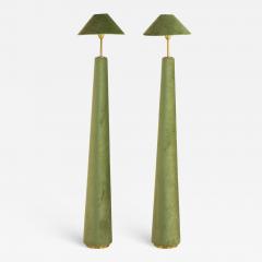 Pair of Moss Green Velvet Floor Lamps French Late 20th C  - 4578690