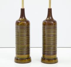 Pair of Mottled Glazed Ceramic Lamps - 2573433