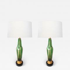 Pair of Murano 1960s Art Glass Lamps with Applied Green Decoration - 1829326