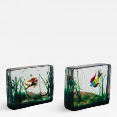 Pair of Murano Art Glass Fish Aquarium Paperweights - 1017757