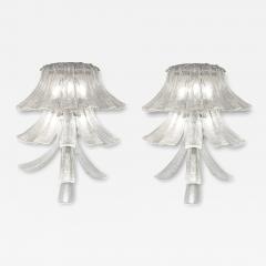 Pair of Murano Clear Glass Cascading Petal Sconces - 4263006