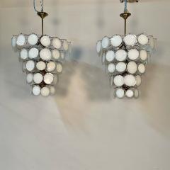 Pair of Murano Disc Mid Century Modern Chandeliers Antiqued Brass New Wired - 3133313