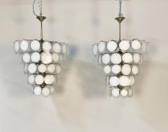 Pair of Murano Disc Mid Century Modern Chandeliers Antiqued Brass New Wired - 3133315