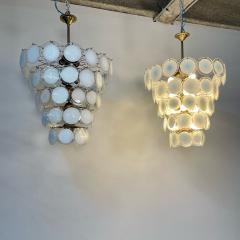 Pair of Murano Disc Mid Century Modern Chandeliers Antiqued Brass New Wired - 3133316