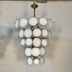 Pair of Murano Disc Mid Century Modern Chandeliers Antiqued Brass New Wired - 3133318