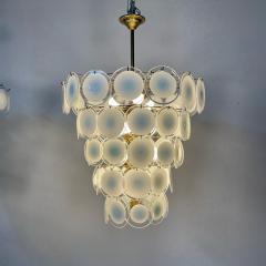 Pair of Murano Disc Mid Century Modern Chandeliers Antiqued Brass New Wired - 3133321
