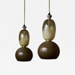 Pair of Murano Glass Brown and Smoked Suspensions with Brass Accents - 3624878
