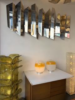 Pair of Murano Glass Orange White Smoke Saturn Lamps Italy 1970s - 4590276