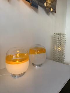 Pair of Murano Glass Orange White Smoke Saturn Lamps Italy 1970s - 4590283