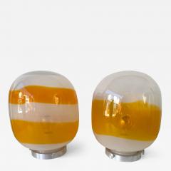 Pair of Murano Glass Orange White Smoke Saturn Lamps Italy 1970s - 4590487