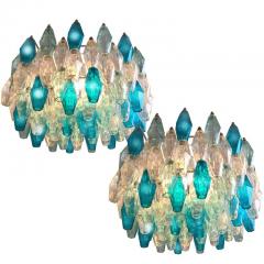 Pair of Murano Glass Poliedri Colored Chandelier in the Style of Carlo Scarpa - 1300686