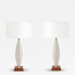 Pair of Murano Glass Table Lamps on Walnut Bases Italy 1960s - 4540586