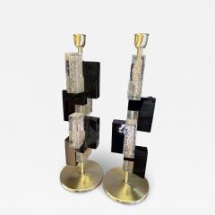 Pair of Murano Glass Table Lamps with 24K Gold and Black Glass Blocks Italy - 4389186