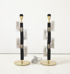Pair of Murano Glass Table Lamps with 24K Gold and Black Glass Blocks Italy - 4448810