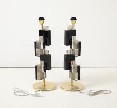 Pair of Murano Glass Table Lamps with 24K Gold and Black Glass Blocks Italy - 4448811