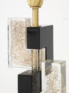 Pair of Murano Glass Table Lamps with 24K Gold and Black Glass Blocks Italy - 4448812