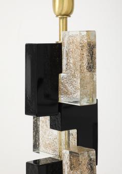 Pair of Murano Glass Table Lamps with 24K Gold and Black Glass Blocks Italy - 4448814