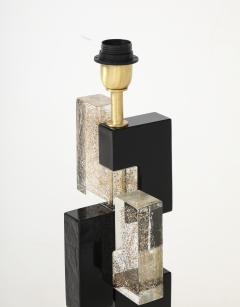 Pair of Murano Glass Table Lamps with 24K Gold and Black Glass Blocks Italy - 4448818