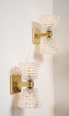 Pair of Murano Rostrato Glass and Unlacquered Brass Sconces Italy - 4238765