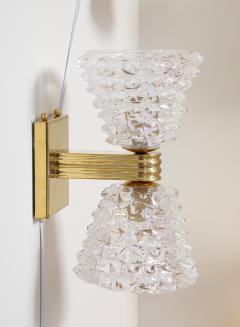 Pair of Murano Rostrato Glass and Unlacquered Brass Sconces Italy - 4238772