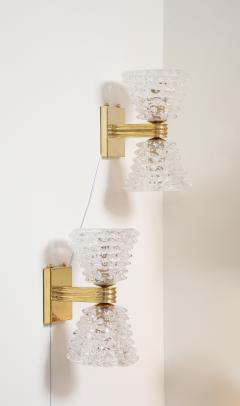 Pair of Murano Rostrato Glass and Unlacquered Brass Sconces Italy - 4238773