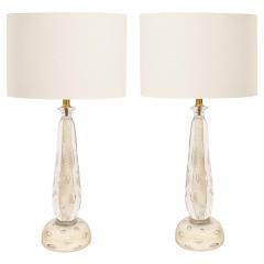 Pair of Murano White Sommerso Glass Lamps with Bullicante and Avventurina 1950s - 3605521
