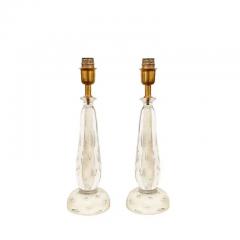 Pair of Murano White Sommerso Glass Lamps with Bullicante and Avventurina 1950s - 3605522