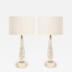 Pair of Murano White Sommerso Glass Lamps with Bullicante and Avventurina 1950s - 3605617