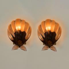 Pair of Murano bronze glass scallop shell wall lghts - 4615783
