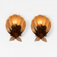 Pair of Murano bronze glass scallop shell wall lghts - 4616096