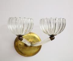 Pair of Murano glass and brass wall sconces - 855196