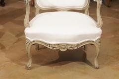 Pair of Napol on III 1850s Painted and Upholstered Armchairs with Carved Flowers - 3472634