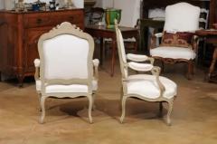Pair of Napol on III 1850s Painted and Upholstered Armchairs with Carved Flowers - 3472739