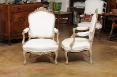 Pair of Napol on III 1850s Painted and Upholstered Armchairs with Carved Flowers - 3472747
